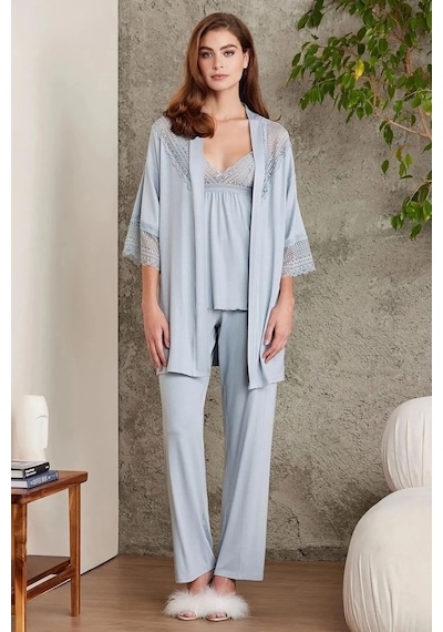 Pierre Cardin 2820 Kadın Penye Dantelli Sabahlıklı Pijama Takım-mist Mist Pierre Cardin 2820 Kadın Penye Dantelli Sabahlıklı Pijama Takım-mist Mist