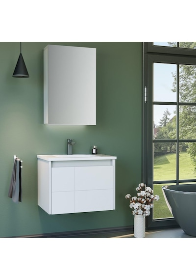 Orka Likya 65 Cm Mdf Mat Beyaz Banyo Dolabı Alt Modül Ve Lavabo Beyaz