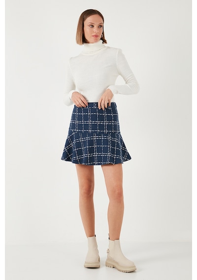Lela Kareli Volanlı Mini Kışlık Bayan Etek 611Et00176W4 Indigo