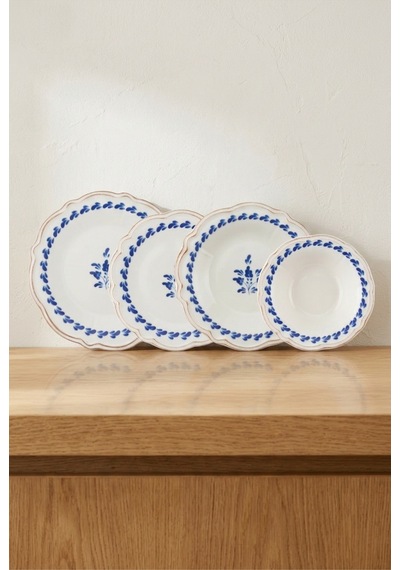Bernardo Blue Flower 24 Parça Yemek Takımı Beyaz - Mavi