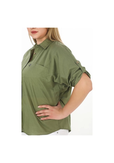 Lady Majestic %100 Cotton Yazlık Organik Büyük Beden Kadın Gömlek Haki