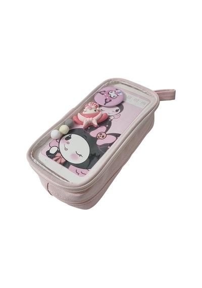 Kuromi Ve My Melody Şeffaf Bölmeli Kalemlik Pembe