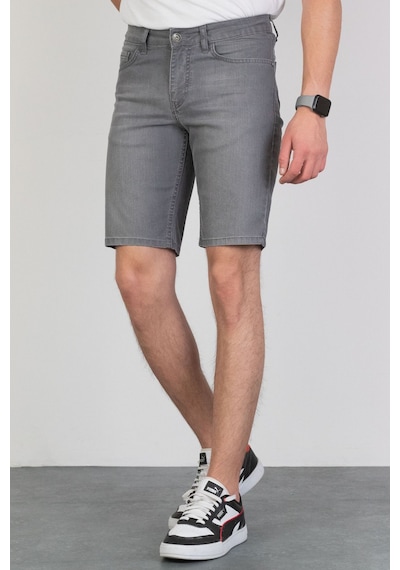 HLT Jeans Erkek Taşlamalı Rahat Kesim Esnek Likralı Gri Kot Jean Şort 001