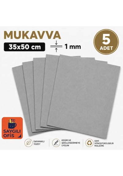 Saygılıofis Gri Mukavva 35x50 Sert Karton Sert Mukavva 1 Mm 5 Adet