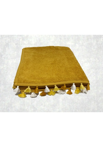 Püsküllü Yumuşak Pamuk Havlu Yüksek Emicili Vücut Havlusu 70x130 Cm Sarı