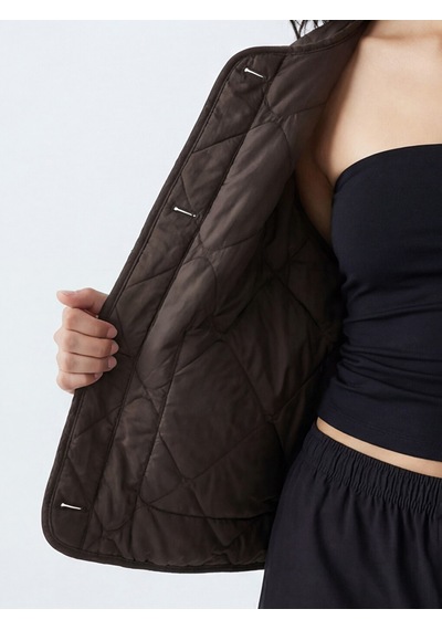 Lcw Vision Kahverengi Baklava Desenli Oversize Kadın Şişme Mont
