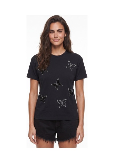 Onloox Kadın Siyah Siyah Pamuklu Penye Kumaş Bisiklet Yaka Kısa Kollu İnci Taş İşlemeli Detaylı Tshirt Onloox Kadın Siyah Siyah Pamuklu Penye Kumaş Bisiklet Yaka Kısa Kollu İnci Taş İşlemeli Detaylı Tshirt