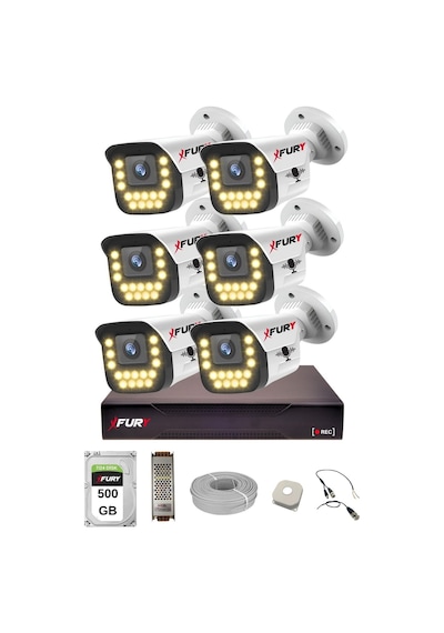 Fury 6 Lı Sesli 15 Warm Led Gece Renkli Görüş Su Geçirmez Güvenlik Kamerası Seti 500gb