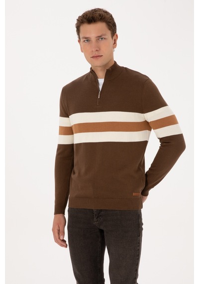 U.S. Polo Assn. Erkek Regular Fit Yarım Fermuarlı Kahverengi Kazak 50315034-VR029