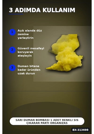 Sarı Duman Bombası 1 Adet Renkli Sis Çıkaran Parti Organizasyon Malzemesi Bx-313698 +0