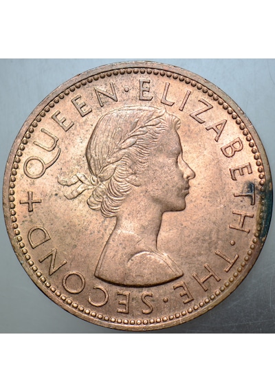 Yeni Zelanda 1 Penny 1964 Kraliçe Iı. Elizabeth. Tui Kuşu. 31 Mm Bronz. Çilaltı.