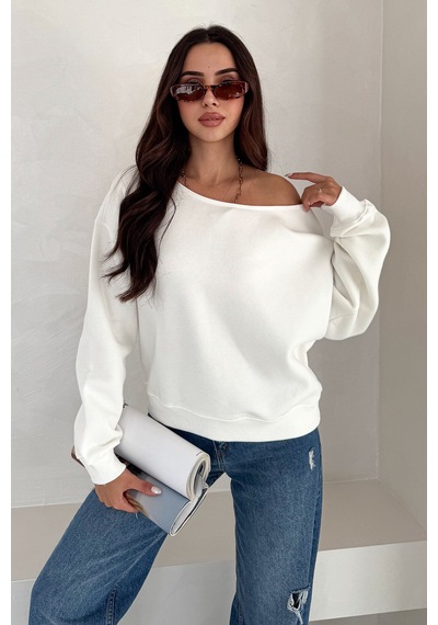 Noa & Noa Kadın Omuz Detaylı Polar Sweatshirt Rahat & Feminen Stil Beyaz