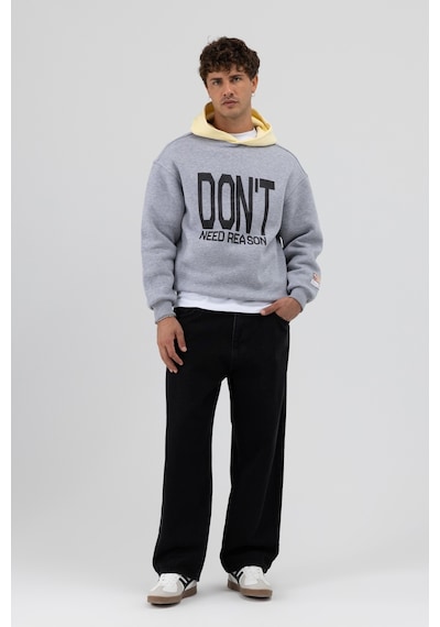 Vamos Çift Renk Baskılı Oversize Sweatshirt V70-92 Gri Melanj