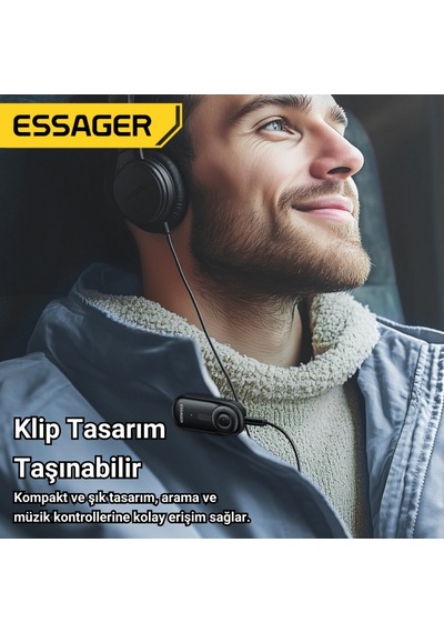 Essager Bluetooth 5.3 Adaptör Transmitter Eller Serbest Görüşme, Kablosuz Ses Aktarımı, Hifi Kalite Gri