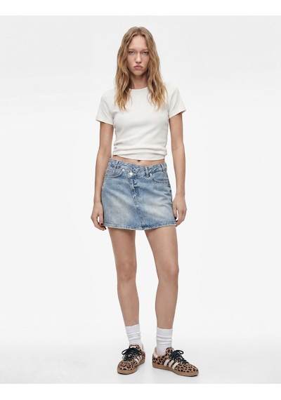 Koton Pamuklu Cepli Düğmeli Asimetrik Mini Denim Etek Orta İndigo 6sal70041md