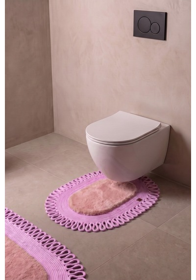 Banyo Paspası Takımı 60x100+40x60 Cm Dış Trikot Pembe & Pembe