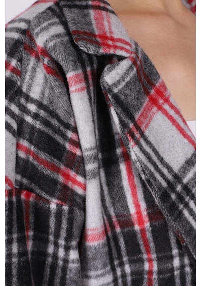 Armonika Kadın Siyah-kırmızı Erkek Yaka Yanları Yırtmaçlı Oversize Ceket Arm-26k001009