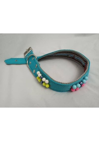Kozaklı 10472 Süslü Boncuklu El İşlemeli Köpek Tasması Turkuaz 70 x 4 CM