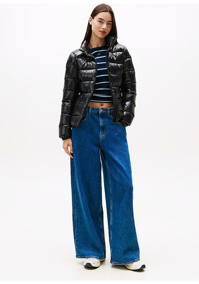 Tjw Slim Zip Print Kadın Siyah Şişme Ceket-11276 Siyah