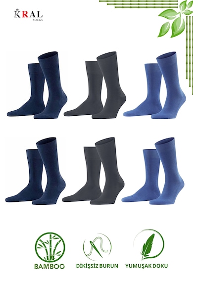 Kral Socks Bambu Erkek Soket Düz Uzun Çorap Klasik Yazlık Dikişsiz 6'lı Premium Set Asorti1
