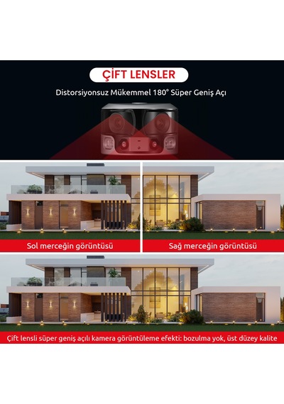 Emenec Wifi Solar Güneş Enerjili 4k 180 2-lens Güvenlik Kamerası