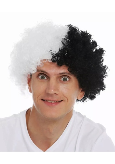 Siyah Beyaz Kıvırcık Afro Bonus Peruk Taraftar Bonus Saç 5691 "