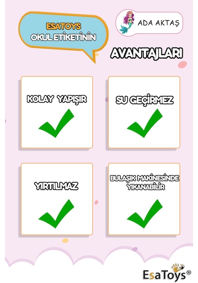 Deniz Kızı Temalı Özel İsminiz Yazılı Okul Etiketi Diğer