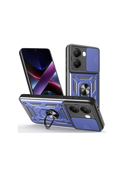 Vendas Xiaomi Poco X7 Pro Kılıf Magnetik Standlı Kamera Korumalı Zore Sürgülü Vega Kapak Mavi