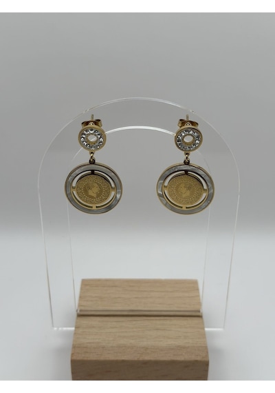 Arnes Jewelry Çelik Çeyrekli Zirkon Taşlı Küpe Ar181nes Gold