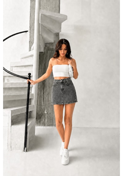 Kene Jeans Kar Siyah Kısa/mini Denim Kot Etek Kar Siyah