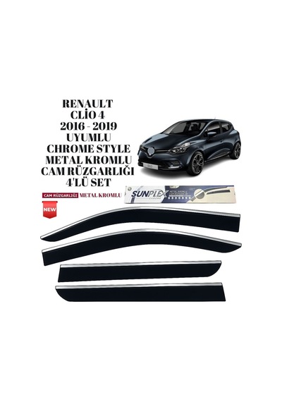 Renault Clio 4 2016 2017 2018 2019 Uyumlu Chrome Style Metal Kromlu Cam Rüzgarlığı 4 Parça Sunplex