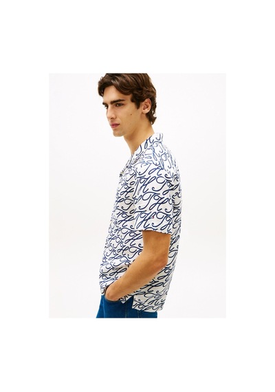 Tommy Hilfiger Keten Gömlek Camp Collar Ss-16275 0k4 Ecru / Allover