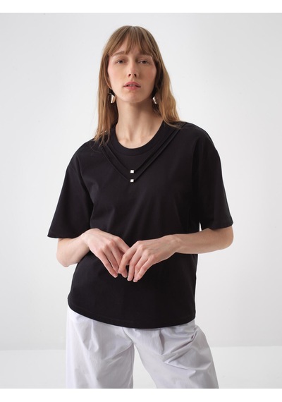 Xint Siyah Pamuk Dokulu Oversize Bluz 602471
