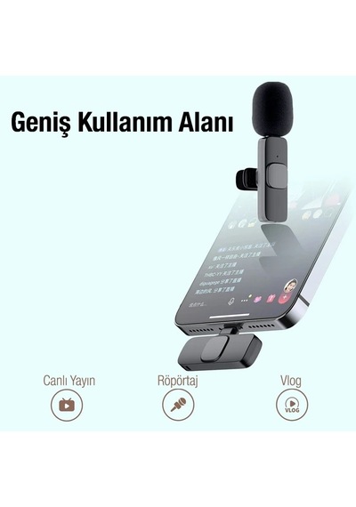 Ally K8 Lightning Apple iPhone Uyumlu Tak Konuş Wireless Kablosuz Mini Yaka Mikrofonu Canlı Yayın Mikrofonu- 5775