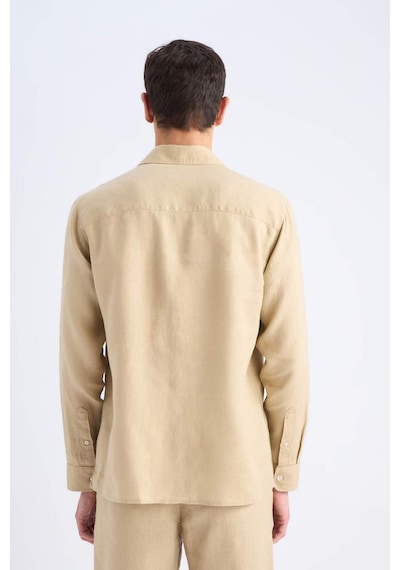 DeFacto %100 Keten Regular Fit Polo Yaka Yazlık Uzun Kollu Gömlek D9925AX25SPBG732