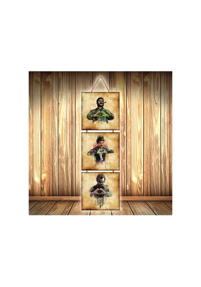 Che Charlie Joker Tasarımlı Üçlü Retro Ahşap Poster Ü393 Çok Renkli - 743296943 Çok Renkli
