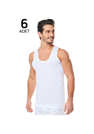 0001 Erkek Penye Atlet 6 Adet Beyaz Battal-7 Pamuklu Iç Giyim Beyaz