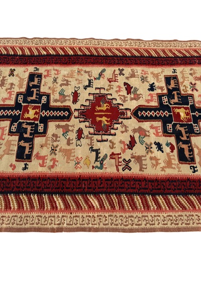 El Dokuma Sıfır İran Şiraz Kilimi 102x160 Krem Yün İnce Kilim