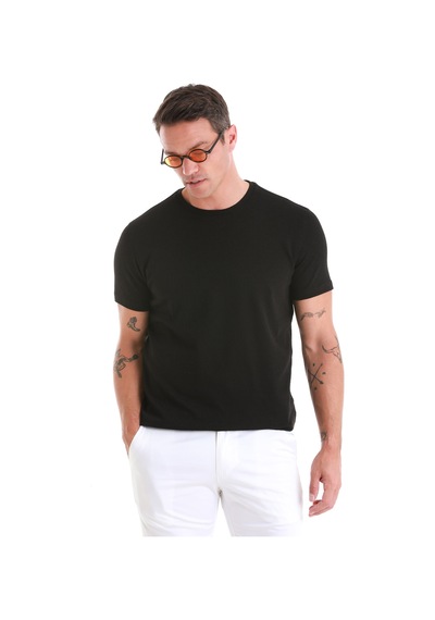 Hatemoğlu Siyah Regular Fit Jakarlı Bisiklet Yaka Tişört 35103024c005 002 Siyah