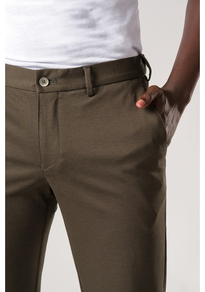 Ecer Slimfit Beli Yarım Lastikli Dokulu Likralı Yazlık Jogger Pantolon Yeşil