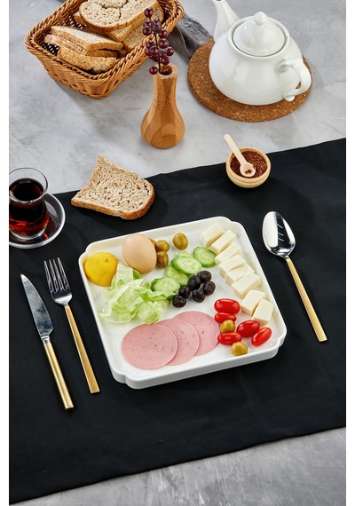 23 Cm Lüks Beyaz Porselen Sunum Tabağı Modern Kare Kahvaltı Ve Servis Tabağı Beyaz - 815984430 Beyaz