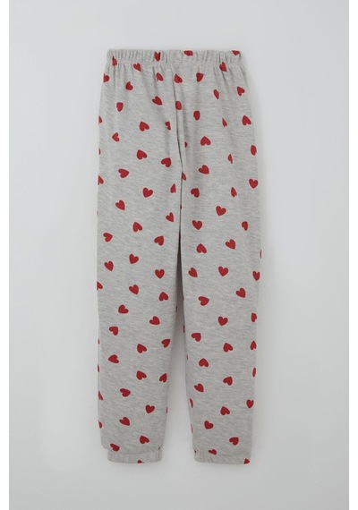 Breeze Kız Çocuk Pijama Takımı Kalp Desenli 4-8 Yaş, Açık Gri Melanj Açık Gri Melanj