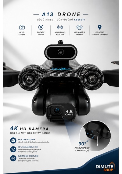 A13 Drone 4k Hd Kameralı Fırçasız Motor Akıllı Engel Sensörlü Katlanabilir Drone