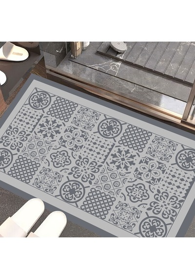 Dijital Kaymaz Yıkanabilir Banyo Mutfak Salon Paspas Halısı Trend Modern Al4008 Mavi