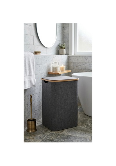 Bambu Kumaş 50 Litre Çamaşır Sepeti Gri