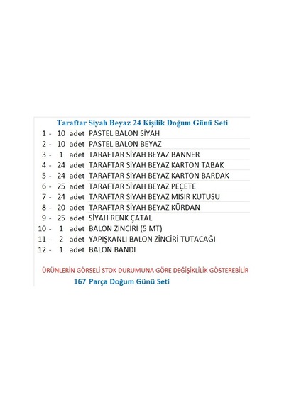Taraftar Siyah Beyaz 24 Kişilik Doğum Günü Seti