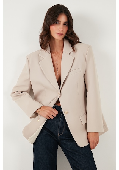 Lela Regular Fit  Yaka Düğmeli Blazer Bayan Ceket 6839562 Taş