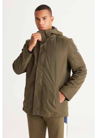 AC&Co / Altınyıldız Classics Erkek Hakı Standart Fit Normal Kesim Kapüşonlu Dik Yaka Trençkot Haki