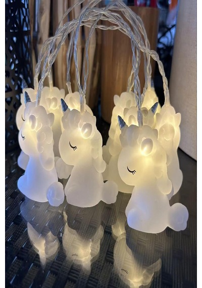 Dekoratif Çocuk Bebek Odası Led Işık 10 Adet Unicorn Şekill Pilli Led Işık Beyaz