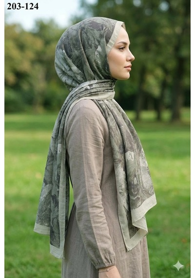 Moonscarfs Moonscarf Bambu Kraş Pamuk Şal Yeşil 203-124 Çok Renkli